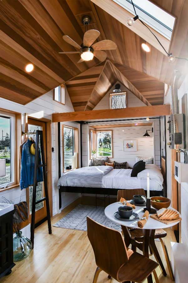 tiny house exotic wood ceiling