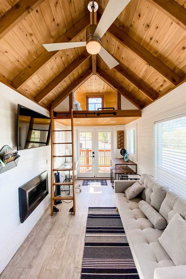 tiny house exposed beam ceiling