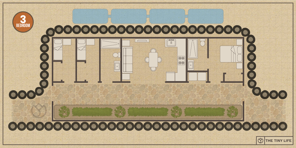Three-Bedroom Earthship Home Floorplan