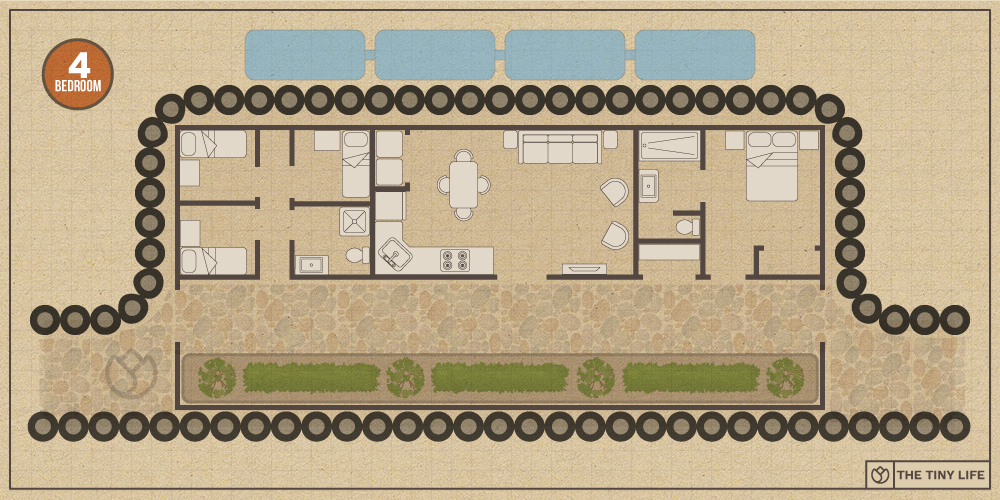 Four-Bedroom Earthship Home Floorplan