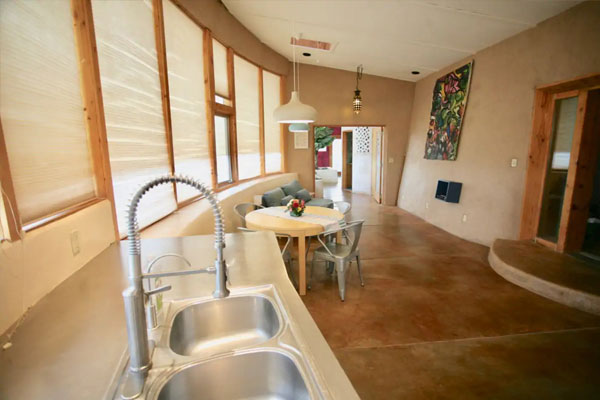 earthship kitchen open design floorplan