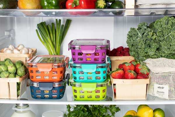 prepped meals stored in fridge