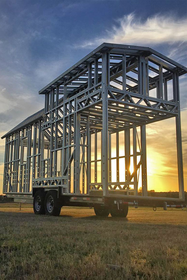 metal studs used to frame tiny house on wheels