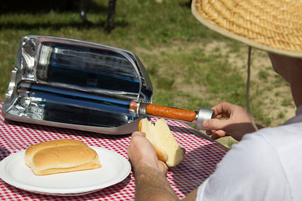 camper using gosun go solar oven