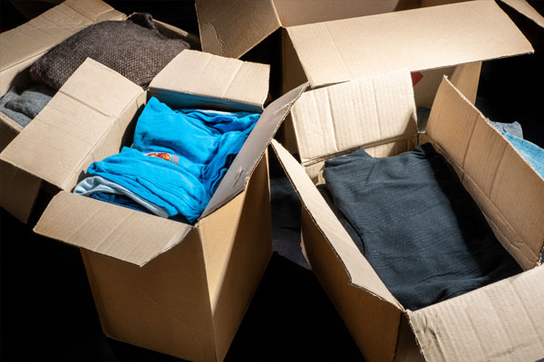 clothes divided into boxes