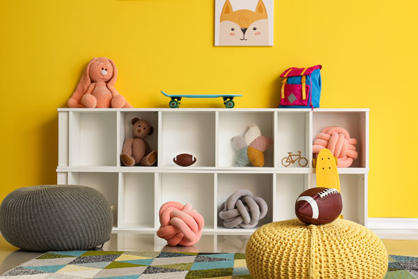 organized toys on a shelf
