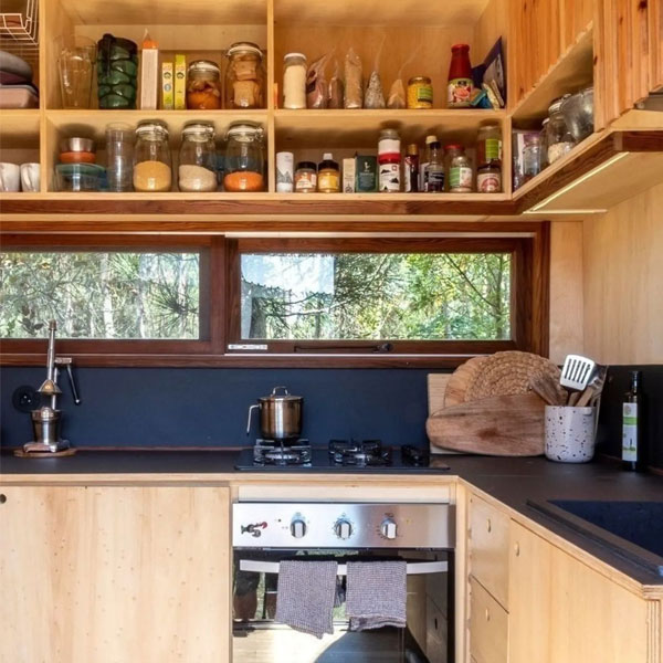 Overhead Tiny House Kitchen Storage