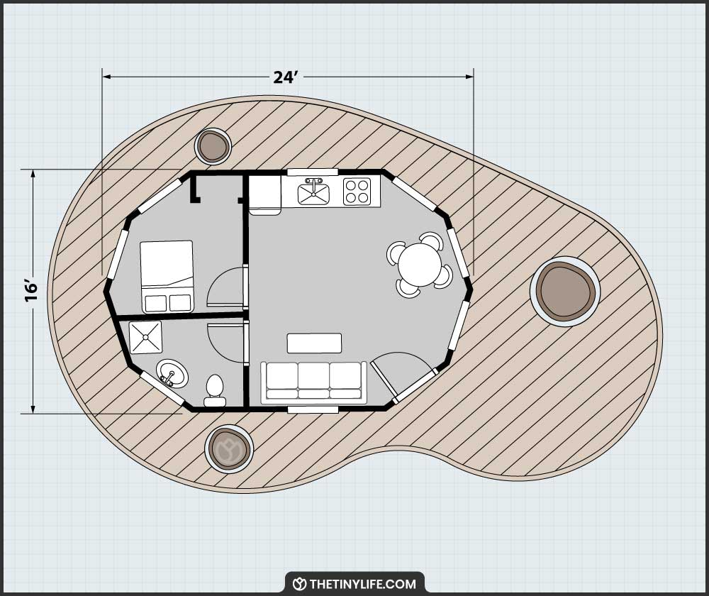 Tree House Floorplans With Oval Shaped Deck