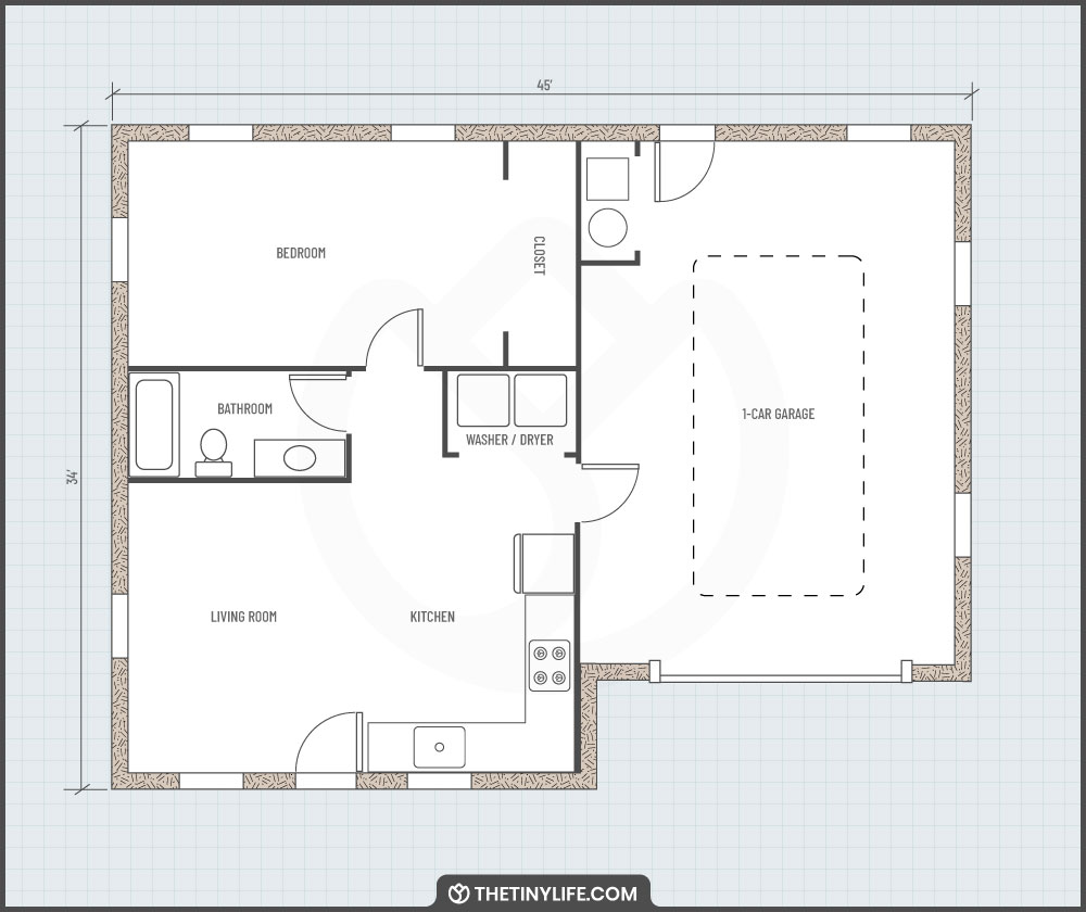 hempcrete house 34x45 1 bedroom plus garage