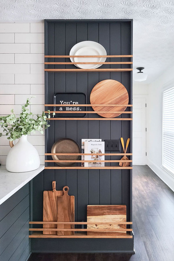 high space storage shelving in tiny house