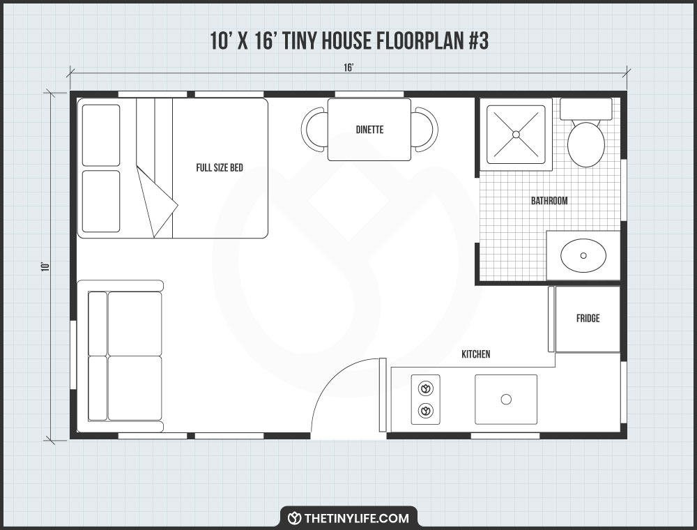 10x16 tiny house floorplan with full bath