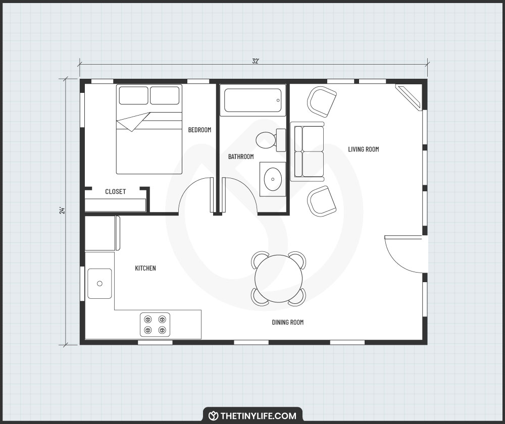 One Bedroom Quonset Hut Floorplan