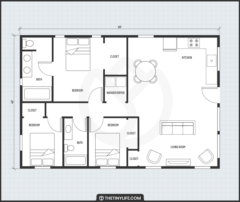 Three Bedroom Quonset Hut Floorplan