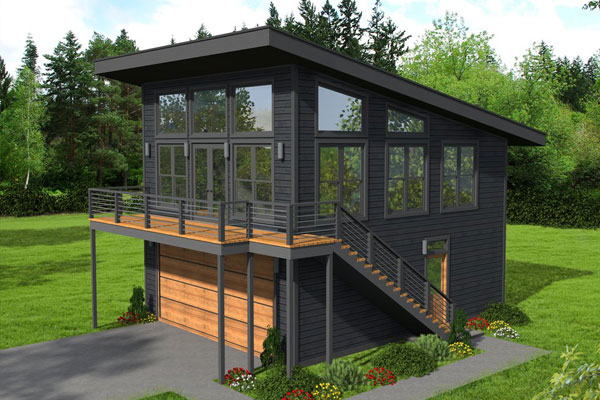 tiny house designed with attached garage