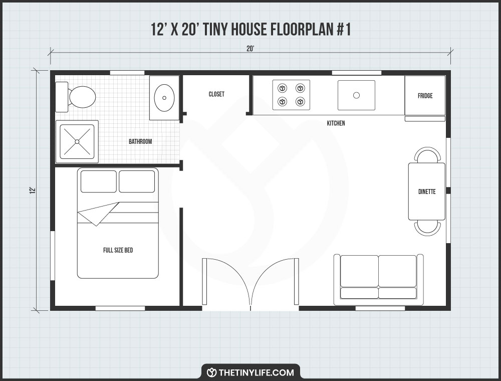 12x20 tiny house one bedroom floorplan