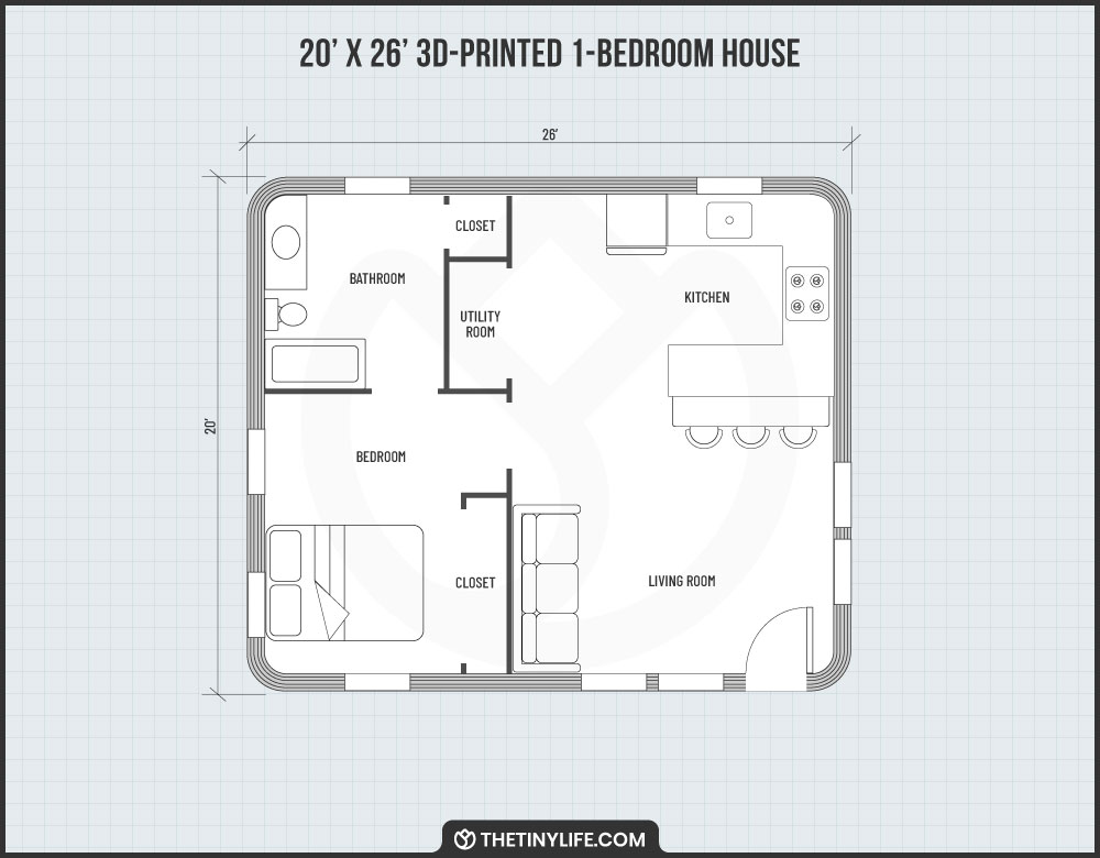 3d printed house floorplan one bedroom
