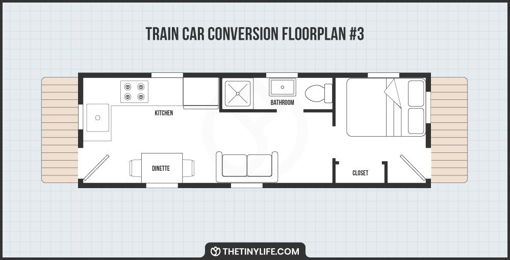 One Bedroom Open Train Car Floorplan