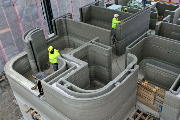 overhead view of 3d printed house construction