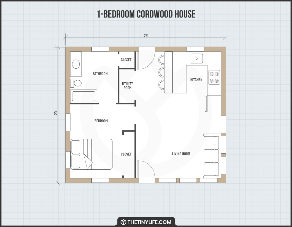 1 bedroom cordwood house floorplan