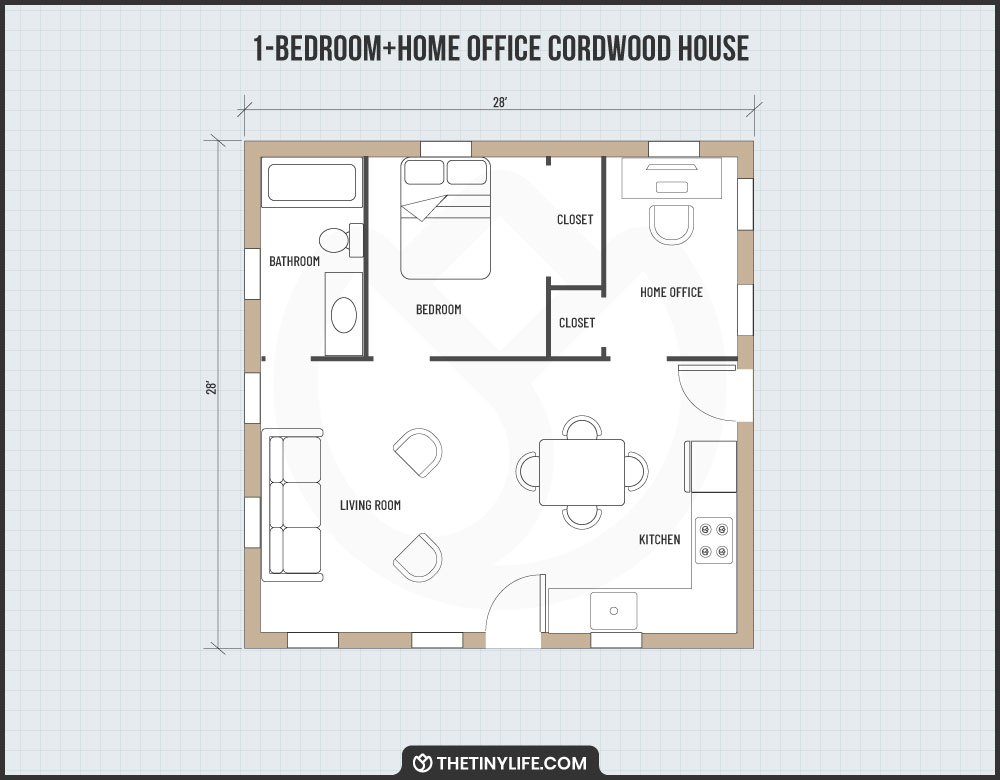 1 bedroom plus home office cordwood house floorplan