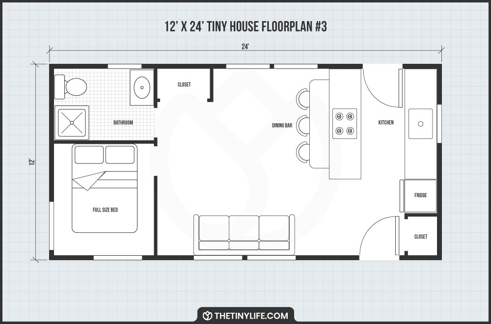 12x24 tiny house floorplan galley kitchen