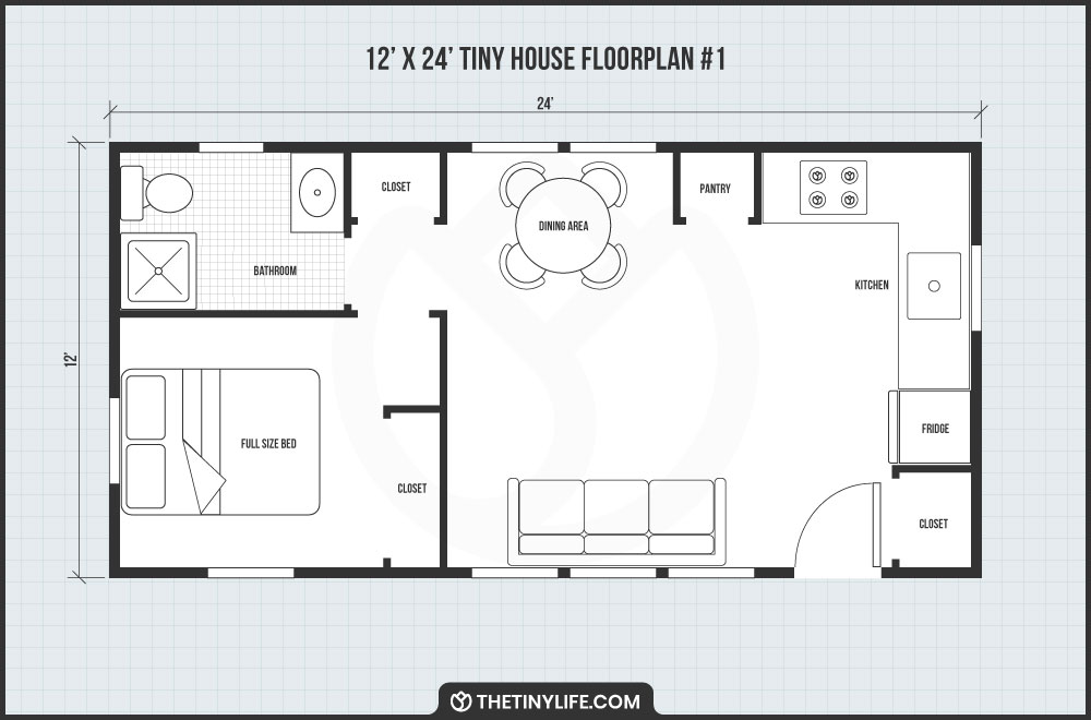 12x24 tiny house one bedroom floorplan