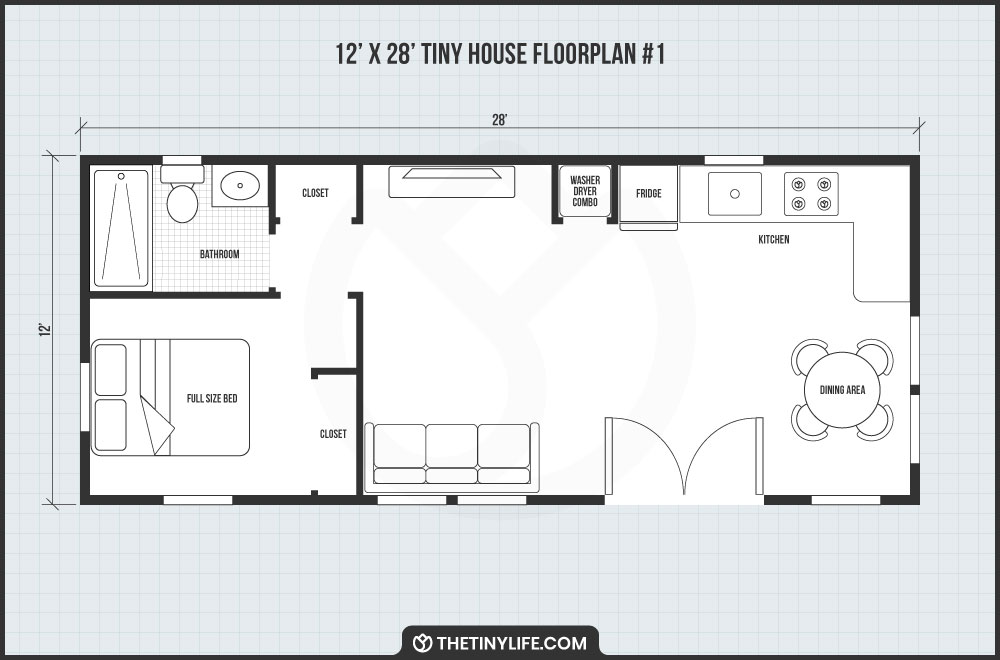 12x28 tiny house one bedroom floorplan
