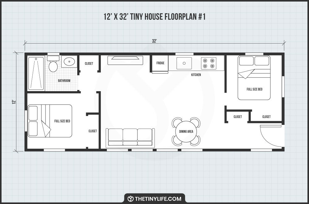 12x32 tiny house 2 bedroom floorplan