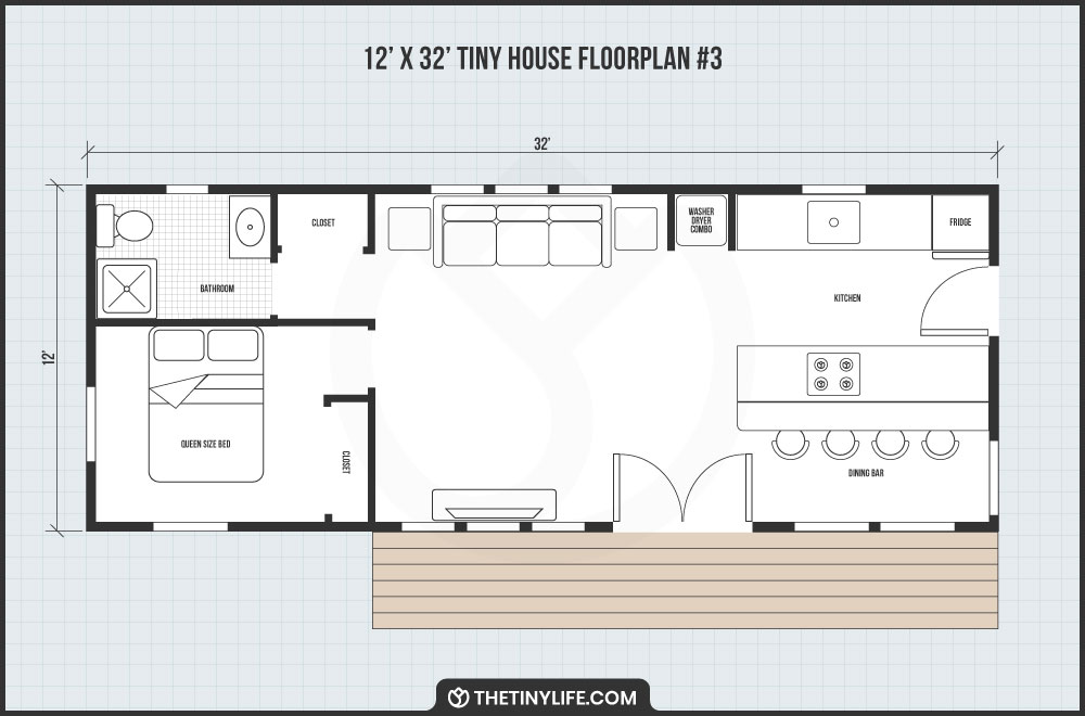 12x32 tiny house open floorplan
