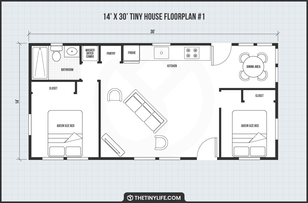 14x30 tiny house two bedroom floorplan