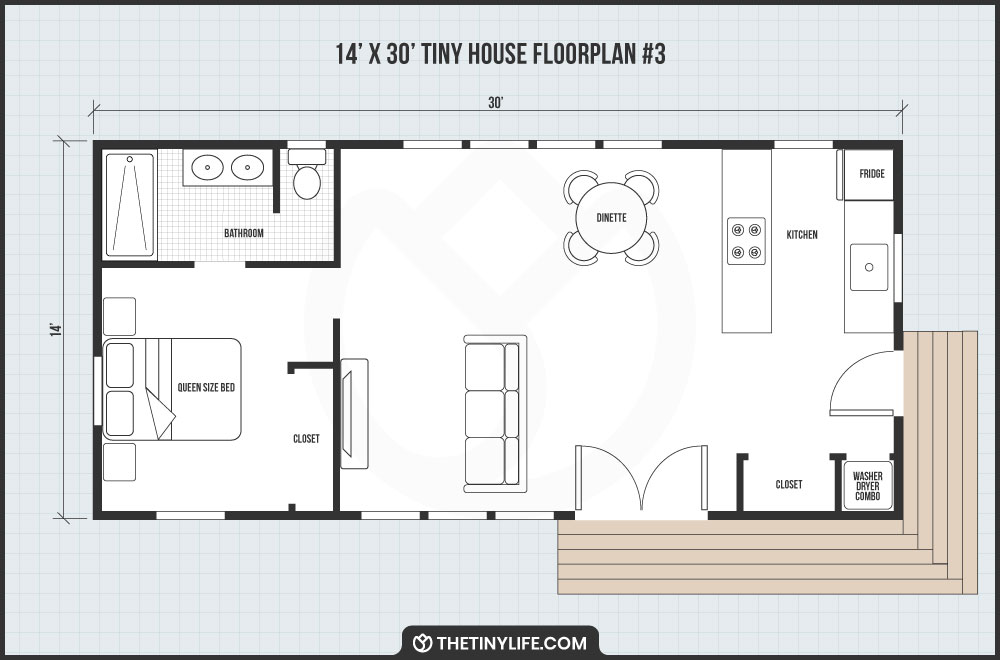 14x30 tiny house with master bedroom floorplan