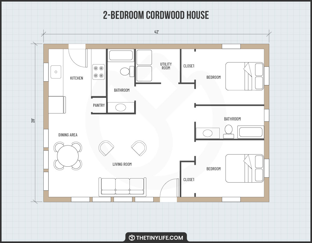 2 bedroom cordwood house floorplan