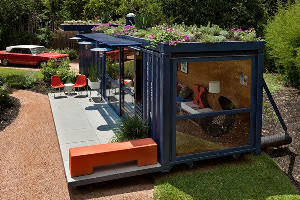 green roof on container home