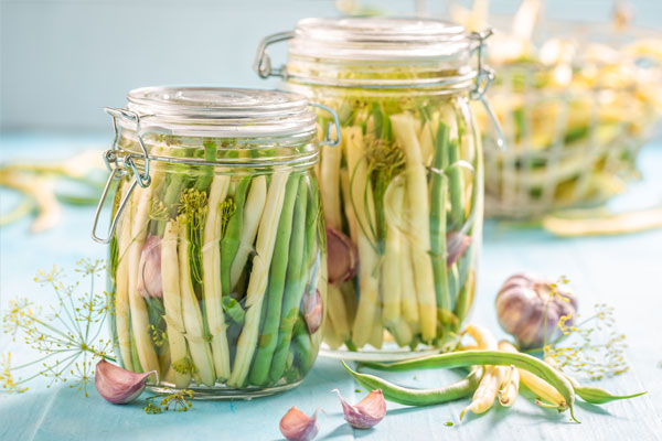 dehydrated yellow and green beans in a mason jar