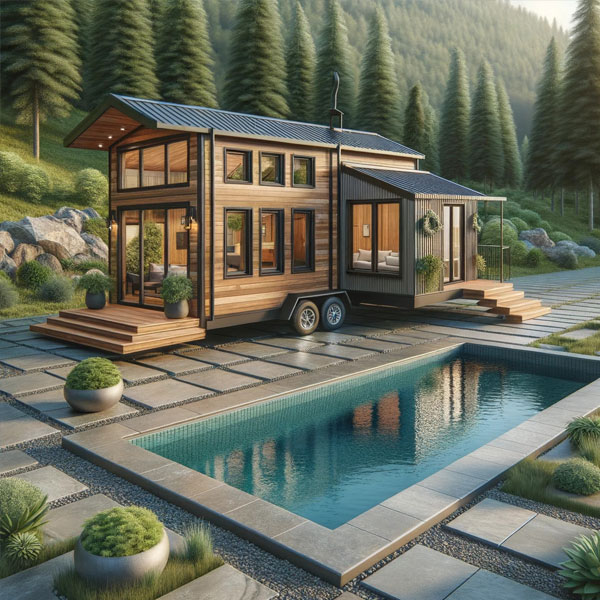 Tiny House Pool with a deck