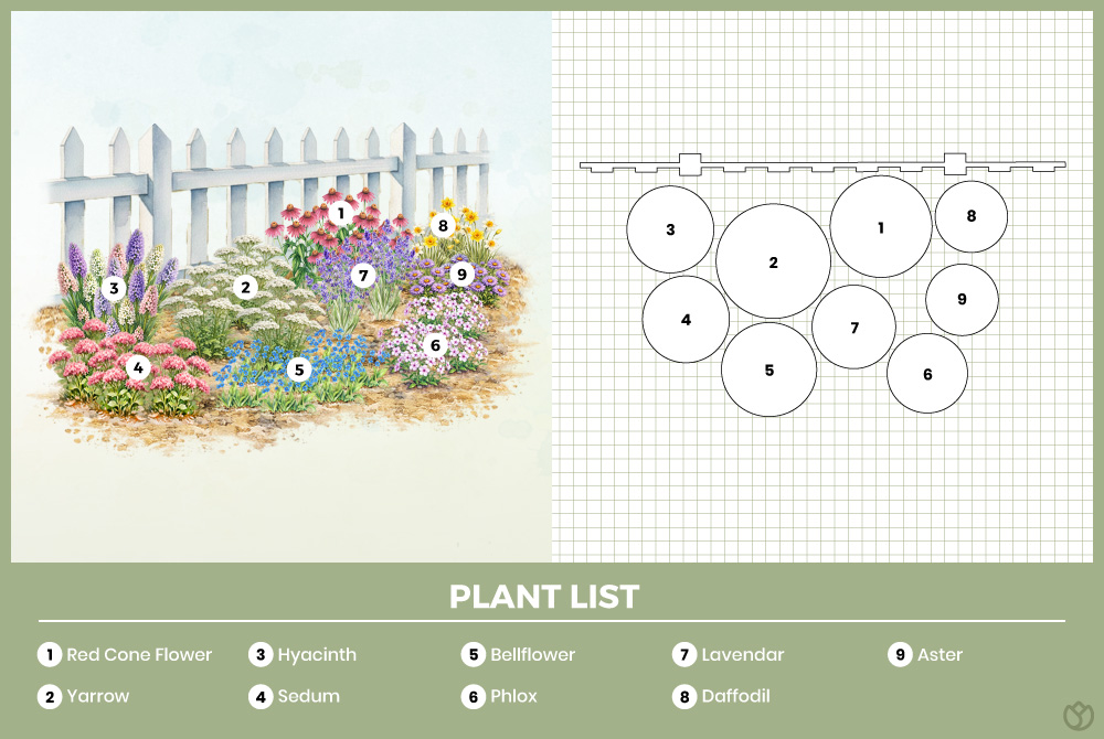 White Picket Flower Garden Layout